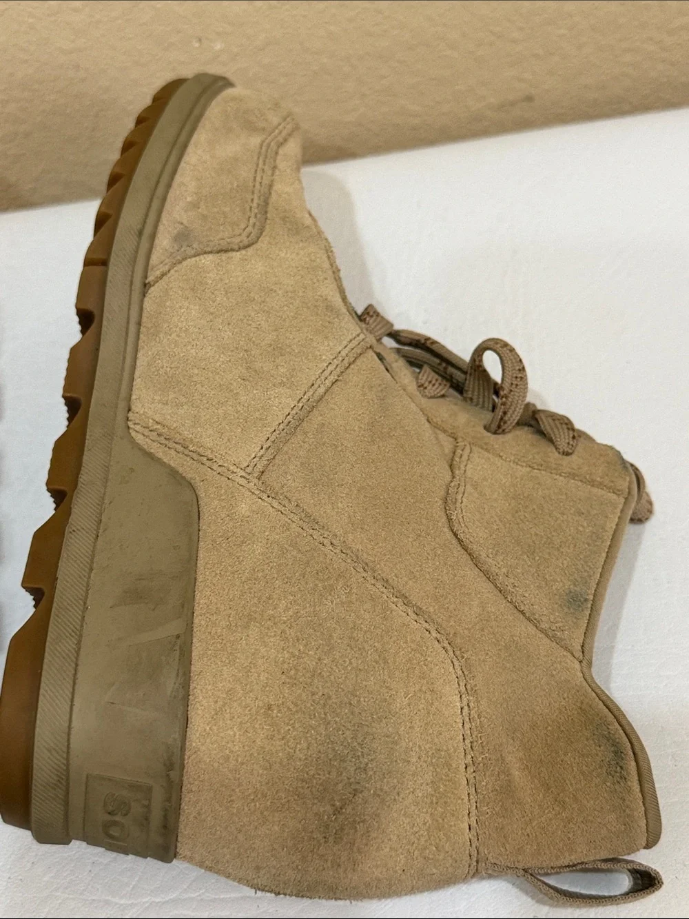 Sorel Beige Suede Lace-Up Wedge Sneakers